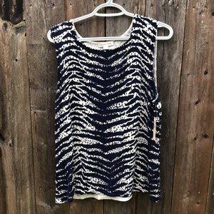 NWT Coldwater Creek Blue Cream Zebra Stripe Silk Cotton Shell Career Top size XL